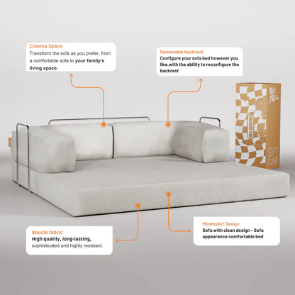 Sofa Bed - Sofa in a Box + Footrest Orange Boucle Fabric