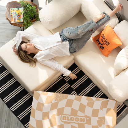 Sofa Bed - Sofa in a Box + Footrest Orange Boucle Fabric