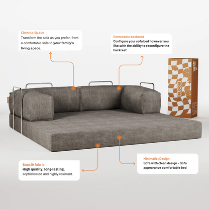 Bloom Sofa Bed - Sofa in a Box + Bloom Armchair in Gray Boucle Fabric