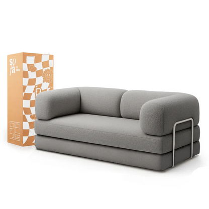 Bloom Sofa Bed - Sofa in a Box + Bloom Armchair in Gray Boucle Fabric
