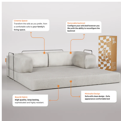 Bloom Sofa Bed Orange Boucle Fabric - Sofa in a Box