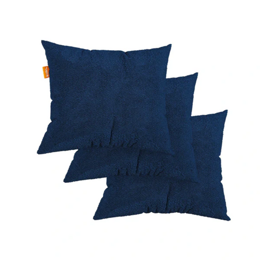 Set of 3 Bouclé Fabric Pillows - Blue - 45x45cm