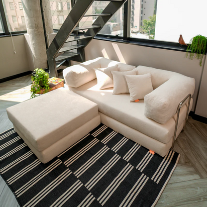 Sofa Bed - Sofa in a Box + Footrest in White Boucle Fabric