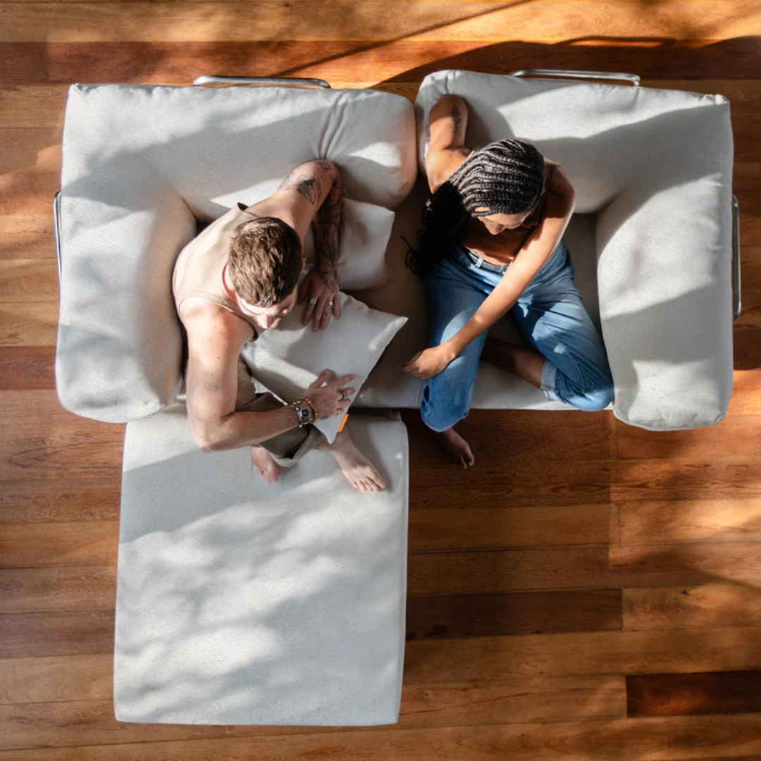 Sofa Bed - Sofa in a Box + Footrest in White Boucle Fabric