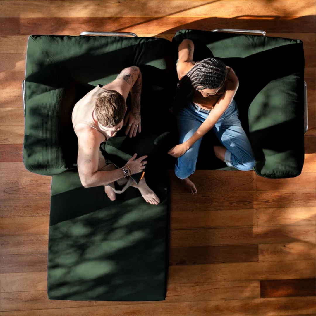 Sofa Bed - Sofa in a Box + Footrest in Moss Green Boucle Fabric