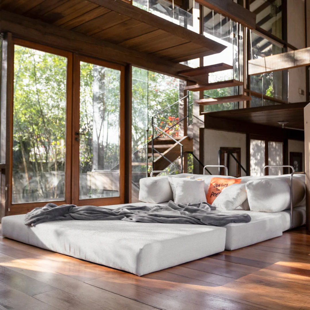 Sofa Bed - Sofa in a Box + Footrest in White Boucle Fabric