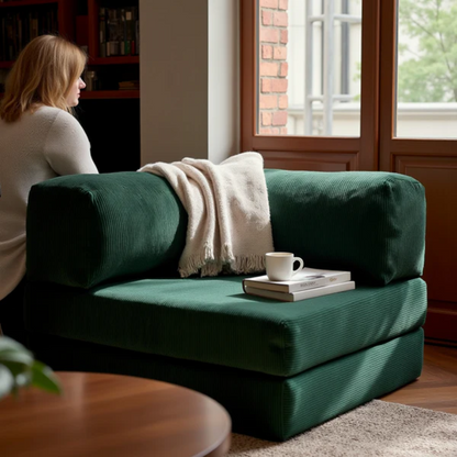 Bloom Sofa Bed Armchair Moss Green Boucle Fabric - Sofa in a Box