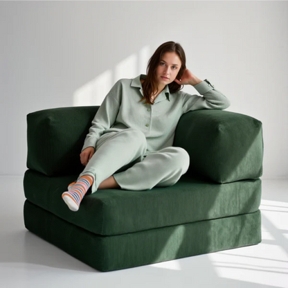 Bloom Sofa Bed Armchair Moss Green Boucle Fabric - Sofa in a Box